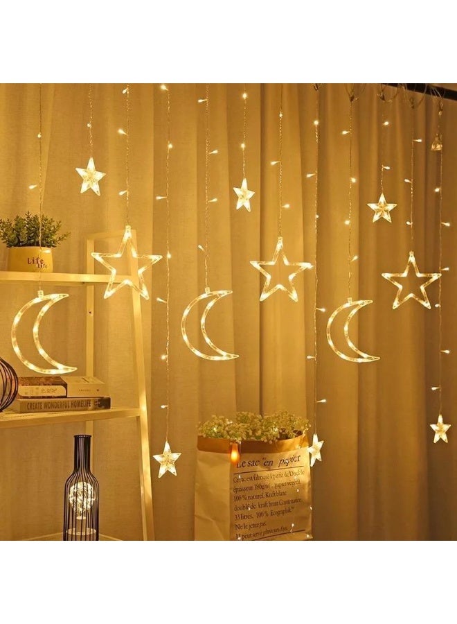 سلسلة أضواء LED على شكل نجوم وستارة قمر وأضواء زخرفية لتزيين رمضان والأعياد ابيض دافئ - Image 3