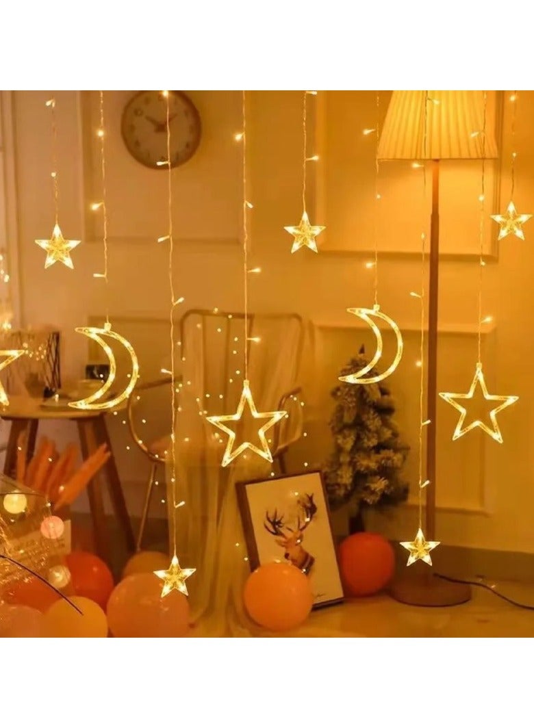 سلسلة أضواء LED على شكل نجوم وستارة قمر وأضواء زخرفية لتزيين رمضان والأعياد ابيض دافئ - Image 1