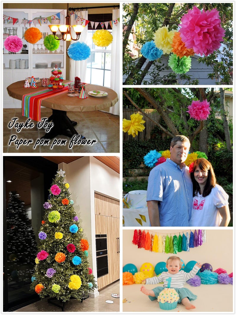 Jayke Joy 12 Pcs Paper Pom Poms Kit, Tissue Paper Flowers for Birthday, Party, Fiesta, Classroom, Playroom Festive Decorations (Multicolor, Assorted Sizes) - Image 3