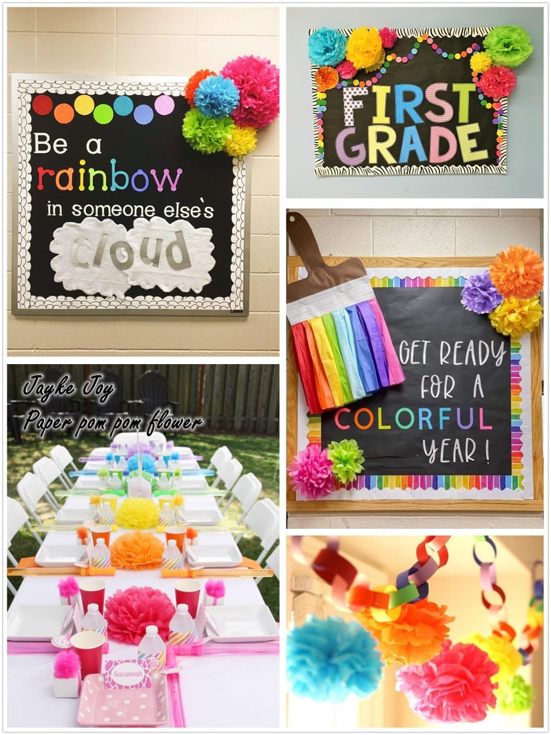 Jayke Joy 12 Pcs Paper Pom Poms Kit, Tissue Paper Flowers for Birthday, Party, Fiesta, Classroom, Playroom Festive Decorations (Multicolor, Assorted Sizes) - Image 5