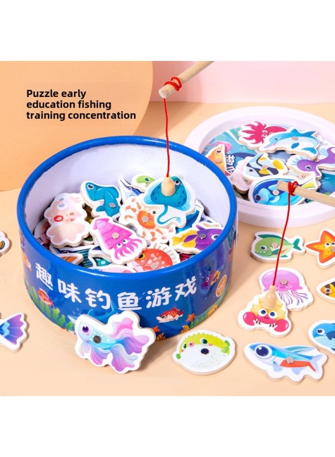 Children's Magnetic Fishing Toy 1 A 3 Year Old 2 Boys And Girls 6 Educational Children Toddler Baby Two And A Half Years Old Gift-Color:Double-sided Type A - 31 Fish + 2 Rods + 31 Cards + Scene Picture 【portable Drum】 - Image 2