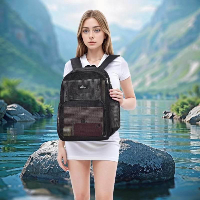 MAYTREE Mesh Backpack for School Beach Swimming Outdoor Fitness, Heavy Duty Mesh Bookbag with Sturdy Mesh Material - Image 2