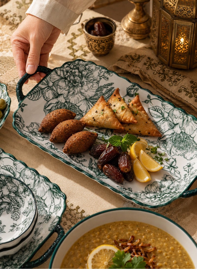 طقم عشاء من ١٨ قطعة، طقم هدايا، أدوات مائدة سيراميك كلاسيكية أنيقة، آمنة للاستخدام في غسالة الصحون والميكروويف، وردة خضراء - Image 4