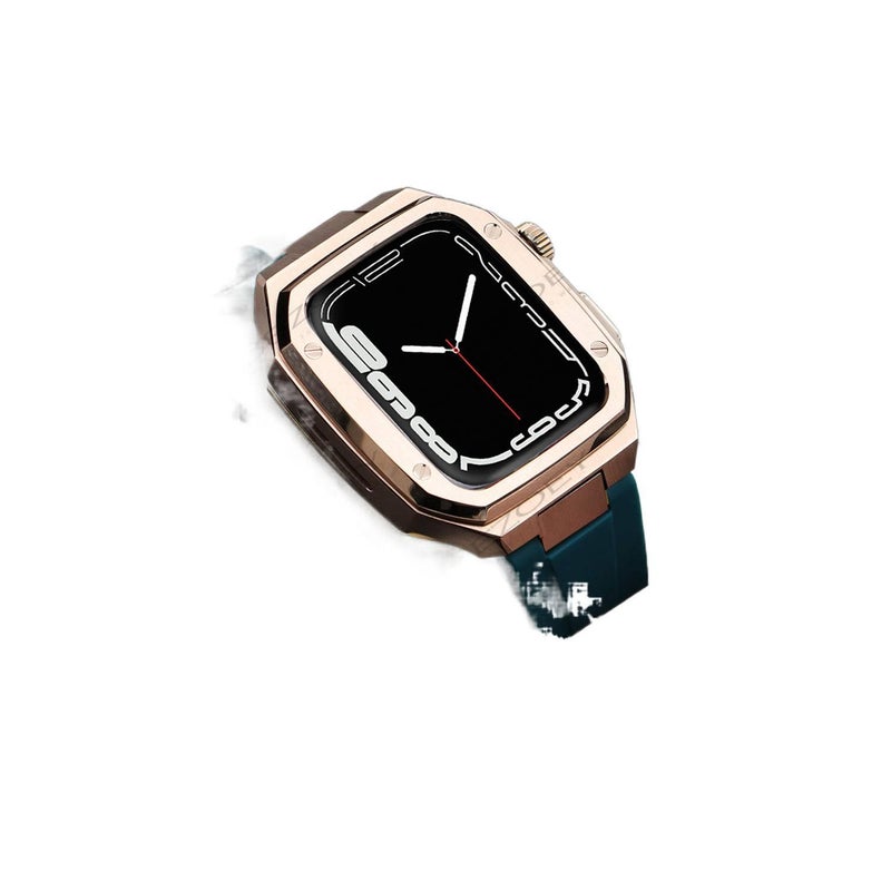 سوار ساعة ذكية سوار معدني من الستانلس ستيل متوافق مع Apple Watch 42/44/45/49mm بملاءمة قابلة للتعديل وحزام بديل بتصميم معدني أنيق باللون أخضر قابل للتعديل - Image 1