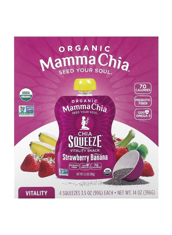 Mamma Chia Mamma Chia, Organic Chia Squeeze Vitality Snack, Strawberry Banana, 4 Pack, 3.5 oz (99 g) Each  - Image 1