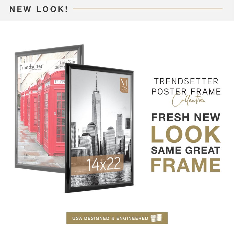 MCS Trendsetter 14x22 Poster Frame Black High-Gloss, Vertical & Horizontal Wall Hanging Large Picture Frame for Photos, Posters & Art Prints (2-Pack) - Image 2