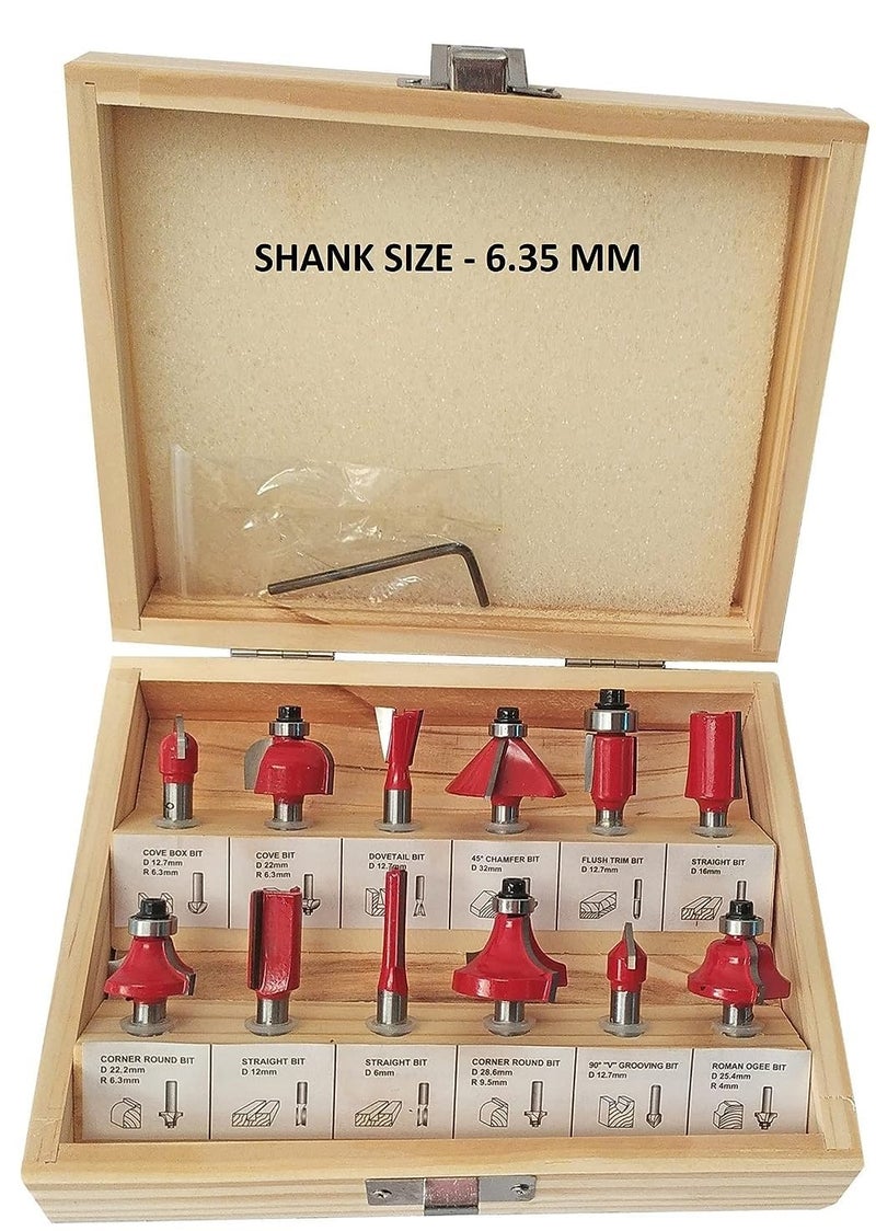 Inditrust New 12Pcs Premium Quality Router Bit 6.35mm Router Bit Set With wood Case Shank Size 6.35mm Rotary Bit Set (12 Bits) - Image 2