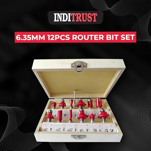 Inditrust New 12Pcs Premium Quality Router Bit 6.35mm Router Bit Set With wood Case Shank Size 6.35mm Rotary Bit Set (12 Bits) - Image 3