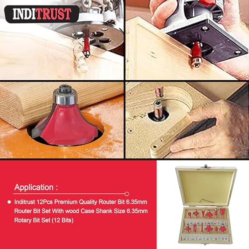 Inditrust New 12Pcs Premium Quality Router Bit 6.35mm Router Bit Set With wood Case Shank Size 6.35mm Rotary Bit Set (12 Bits) - Image 4
