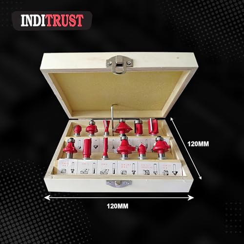 Inditrust New 12Pcs Premium Quality Router Bit 6.35mm Router Bit Set With wood Case Shank Size 6.35mm Rotary Bit Set (12 Bits) - Image 5