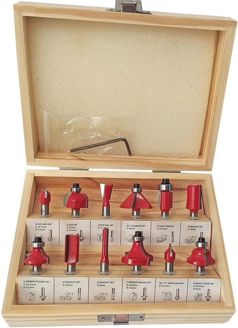 Inditrust New 12Pcs Premium Quality Router Bit 6.35mm Router Bit Set With wood Case Shank Size 6.35mm Rotary Bit Set (12 Bits) - Image 1