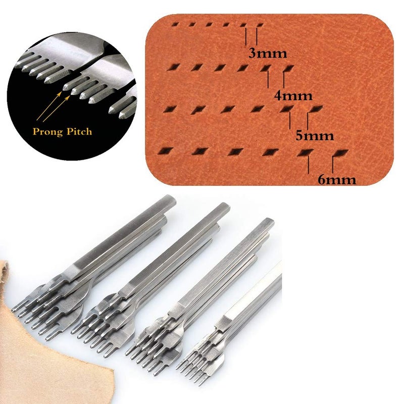 Aiskaer Leather Stitching Punch Set, Diamond Chisel Tools, 4mm White Steel 1/2/4/6 Prong for Leather Craft DIY - Image 5