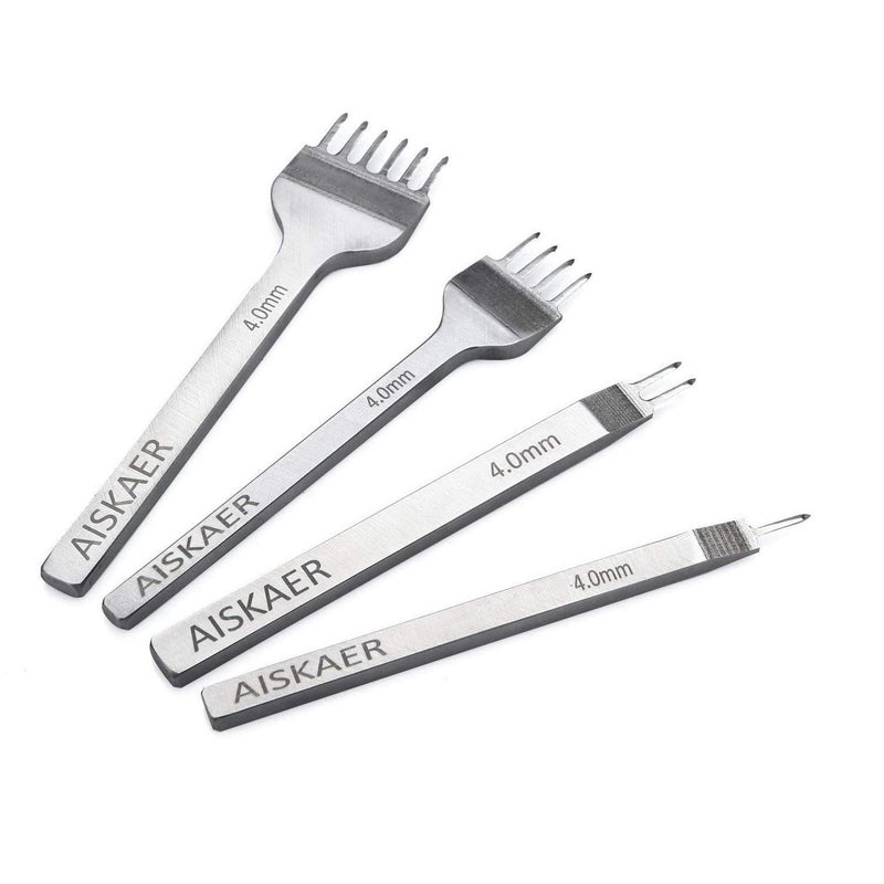 Aiskaer Leather Stitching Punch Set, Diamond Chisel Tools, 4mm White Steel 1/2/4/6 Prong for Leather Craft DIY - Image 1