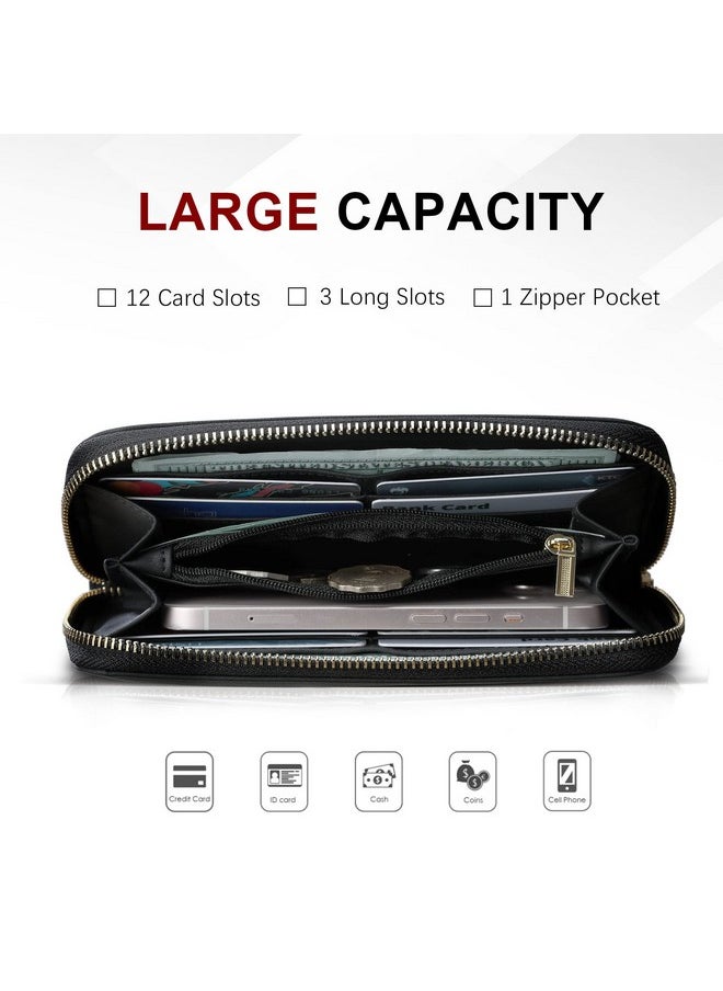 Travelambo Travelambo Womens Wallet Tassel Bifold Ladies Clutch Wristlet Wrist strap Long Purse (Access Black)  - Image 2