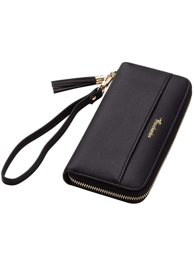 Travelambo Travelambo Womens Wallet Tassel Bifold Ladies Clutch Wristlet Wrist strap Long Purse (Access Black)  - Image 1