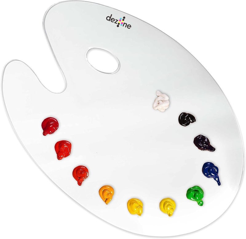 DEZIINE�1PCS Clear Oval-Shaped Acrylic Painting Palette - Thick Transparent Plastic Artist Paint Color Mixing Tray - Non-Stick, Easy Clean, Mix Acrylic, Oil - Adults, Kids, Students ((10 X 6) INCH) - Image 1