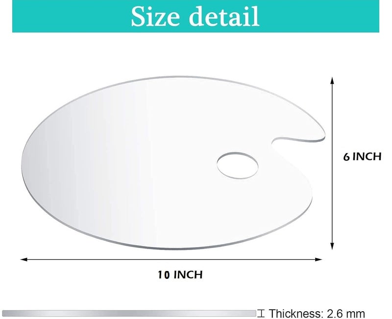 DEZIINE�1PCS Clear Oval-Shaped Acrylic Painting Palette - Thick Transparent Plastic Artist Paint Color Mixing Tray - Non-Stick, Easy Clean, Mix Acrylic, Oil - Adults, Kids, Students ((10 X 6) INCH) - Image 2