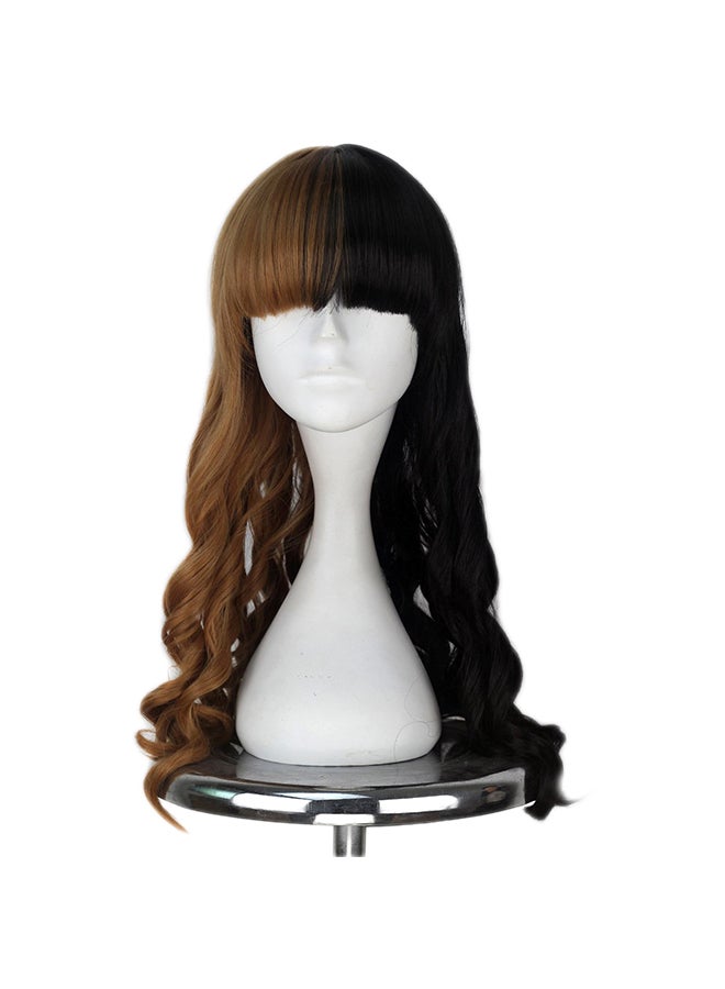 NIBEMINENT Long Curly Hair Wig With Bangs Brown