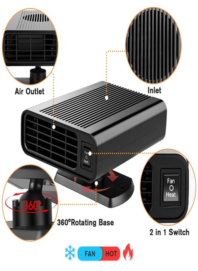 Fun Gift Car Heater, 12V portable car heater and defroster-150W Car Heater Defroster Automobile Windscreen Fan with 360° Rotatable Base, Black - Image 3