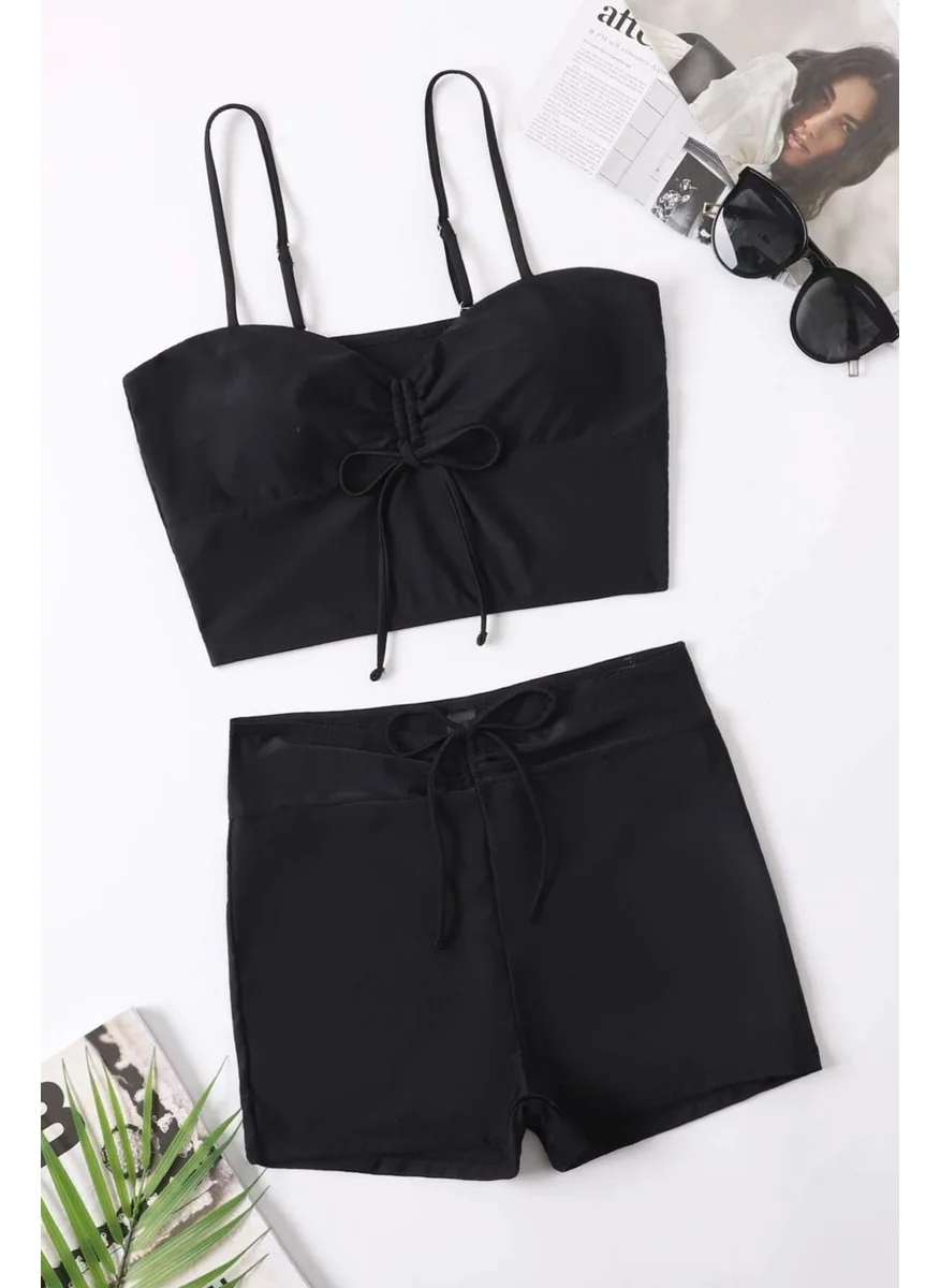 انجلسين Front Adjustable Drawstring Tankini Bikini Set with Swim Shorts