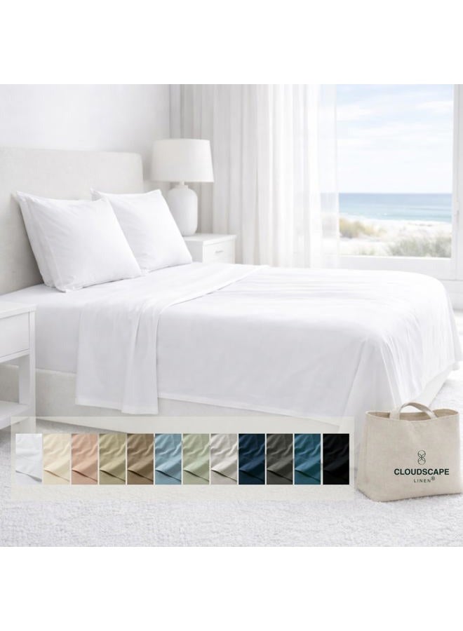 CloudScape Linen Cloud Scape Linen Engineered Dual-Ply Egyptian Cotton King Size Sheet Set – Long-Staple Sateen Weave, 4-Piece Soft Hotel Quality Bedding Set,Deep Pockets Up to 16”, White - Image 1