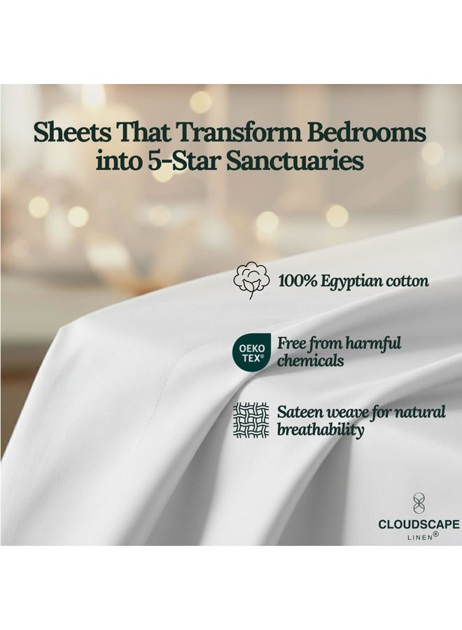 CloudScape Linen Cloud Scape Linen Engineered Dual-Ply Egyptian Cotton King Size Sheet Set – Long-Staple Sateen Weave, 4-Piece Soft Hotel Quality Bedding Set,Deep Pockets Up to 16”, White - Image 2