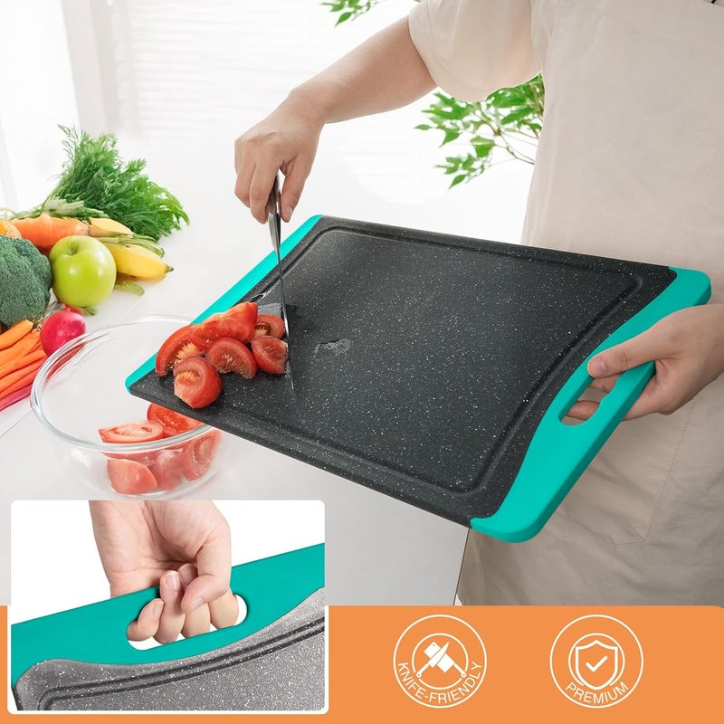 Empune Extra Large Cutting Boards, Plastic Cutting Boards for Kitchen (Set of 3) Cutting Board Set Dishwasher Chopping Board with Juice Grooves Easy-Grip Handles, Turquoise, - Image 3