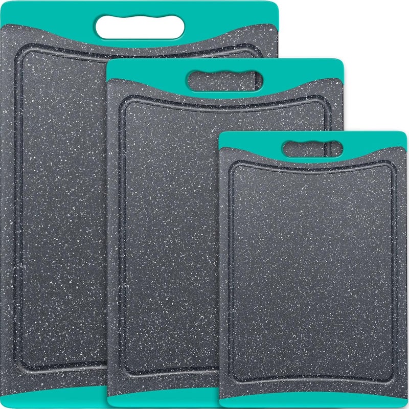 Empune Extra Large Cutting Boards, Plastic Cutting Boards for Kitchen (Set of 3) Cutting Board Set Dishwasher Chopping Board with Juice Grooves Easy-Grip Handles, Turquoise, - Image 1