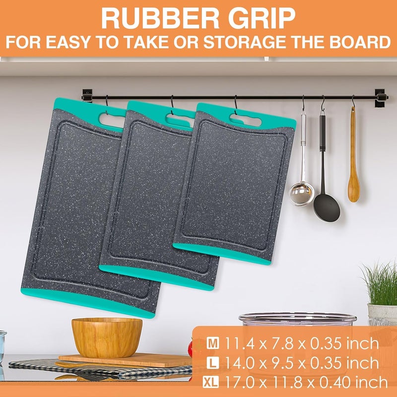 Empune Extra Large Cutting Boards, Plastic Cutting Boards for Kitchen (Set of 3) Cutting Board Set Dishwasher Chopping Board with Juice Grooves Easy-Grip Handles, Turquoise, - Image 4