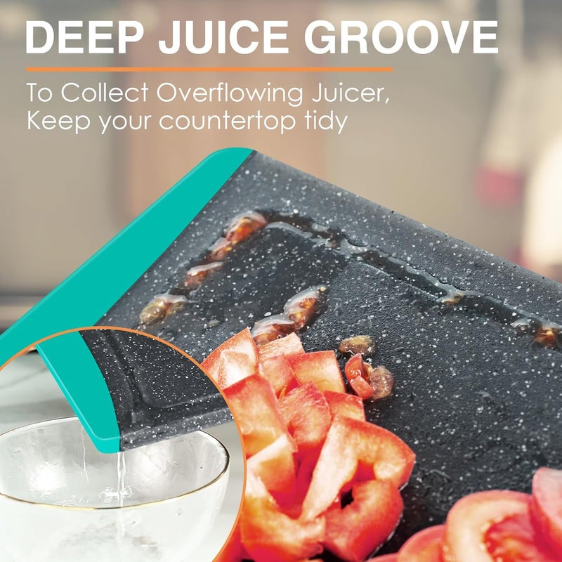 Empune Extra Large Cutting Boards, Plastic Cutting Boards for Kitchen (Set of 3) Cutting Board Set Dishwasher Chopping Board with Juice Grooves Easy-Grip Handles, Turquoise, - Image 5