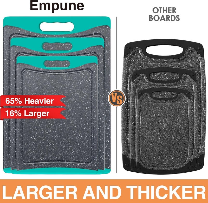 Empune Extra Large Cutting Boards, Plastic Cutting Boards for Kitchen (Set of 3) Cutting Board Set Dishwasher Chopping Board with Juice Grooves Easy-Grip Handles, Turquoise, - Image 2