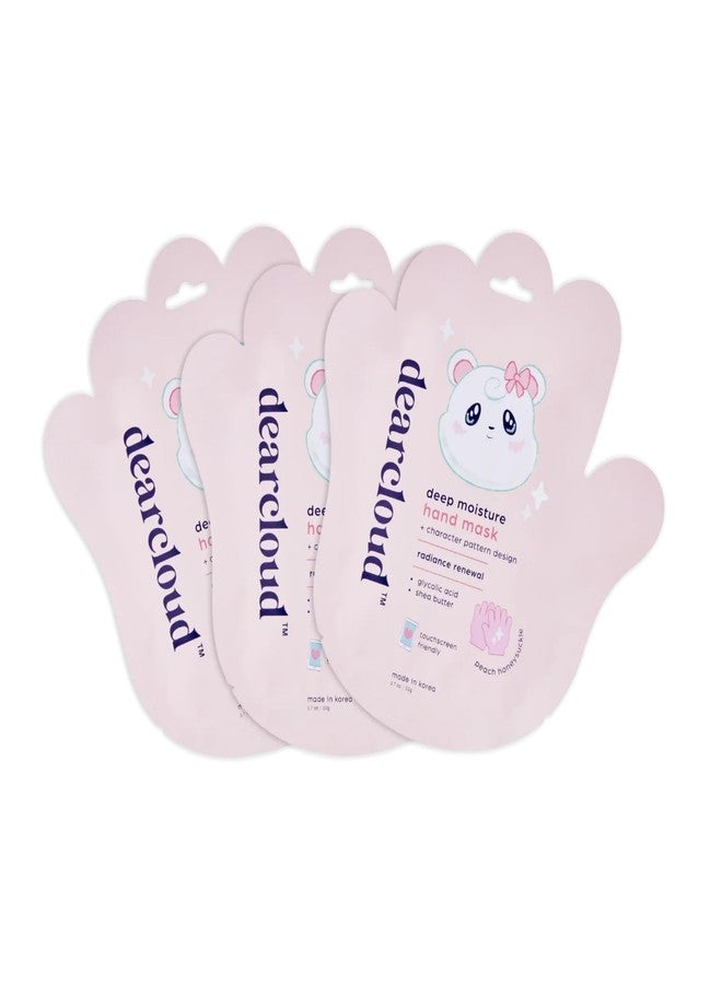 dearcloud Deep Moisture Hand Mask - Glycolic Acid & Shea Butter - Hand Mask for Dry Cracked Hands - Peach Honeysuckle (3 Pairs/ 6 Gloves)