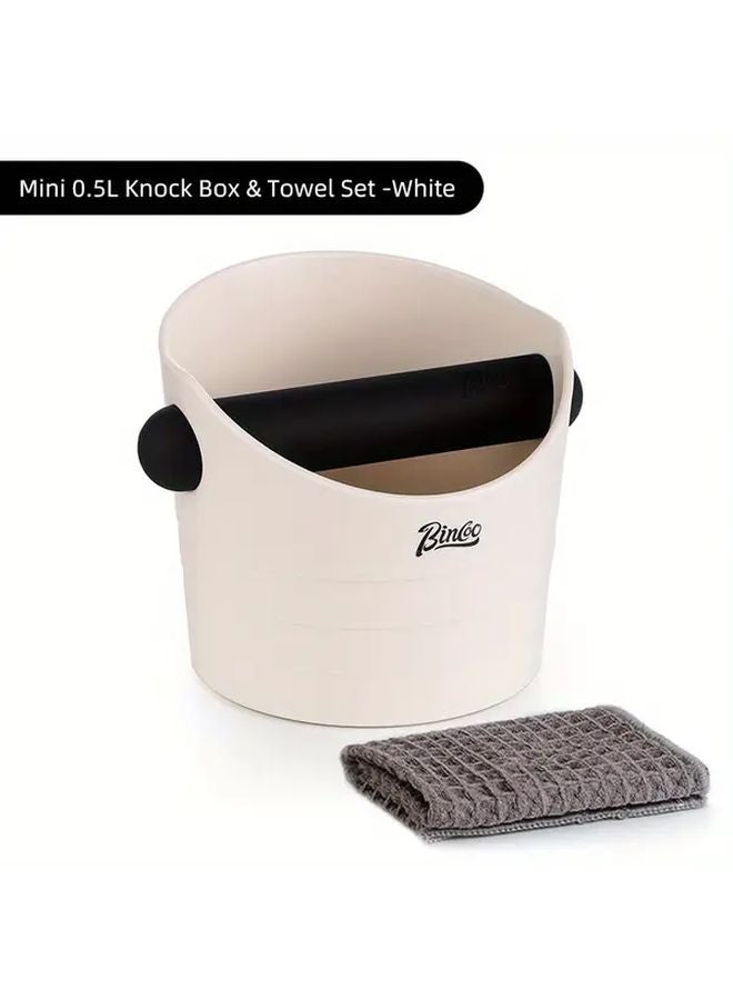 طقم صندوق طرق القهوة البيضاء 2 قطعة 0.5 لتر دلو رواسب ومنشفة ماصة للإسبريسو - Image 1