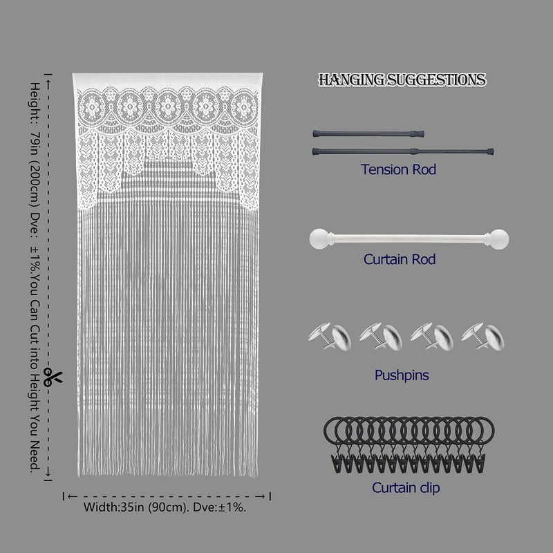 YaoYue Macrame Lace Door String Curtain for Doorways Room Divider Doorway Hippie Window Panel Room Divider Wall Closet Curtains for Bedroom Closet Door Drapes Decorations (35?79in/90?200cm White) - Image 5