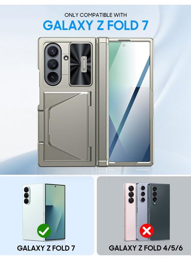 BSNRM for Samsung Galaxy Z Fold 7 Case with Card Holder RFID Blocking, Built in Slide Lens Cover & Hinge Protection & Screen Protector, Shockproof Wallet Case for Z Fold 7 (Titanium Gold) - Image 2