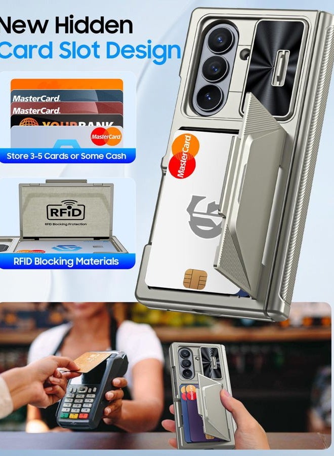 BSNRM for Samsung Galaxy Z Fold 7 Case with Card Holder RFID Blocking, Built in Slide Lens Cover & Hinge Protection & Screen Protector, Shockproof Wallet Case for Z Fold 7 (Titanium Gold) - Image 3