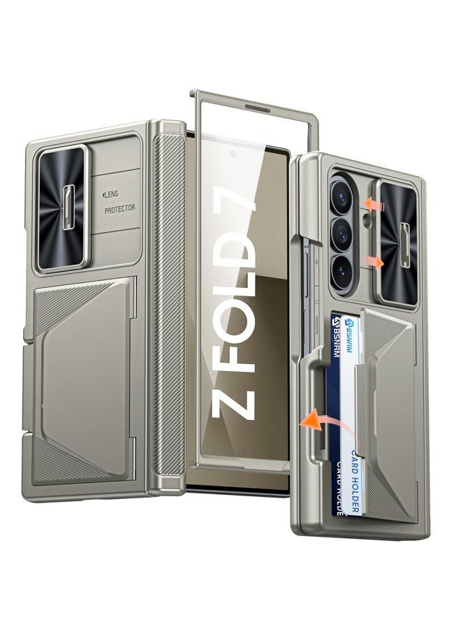 BSNRM for Samsung Galaxy Z Fold 7 Case with Card Holder RFID Blocking, Built in Slide Lens Cover & Hinge Protection & Screen Protector, Shockproof Wallet Case for Z Fold 7 (Titanium Gold) - Image 1