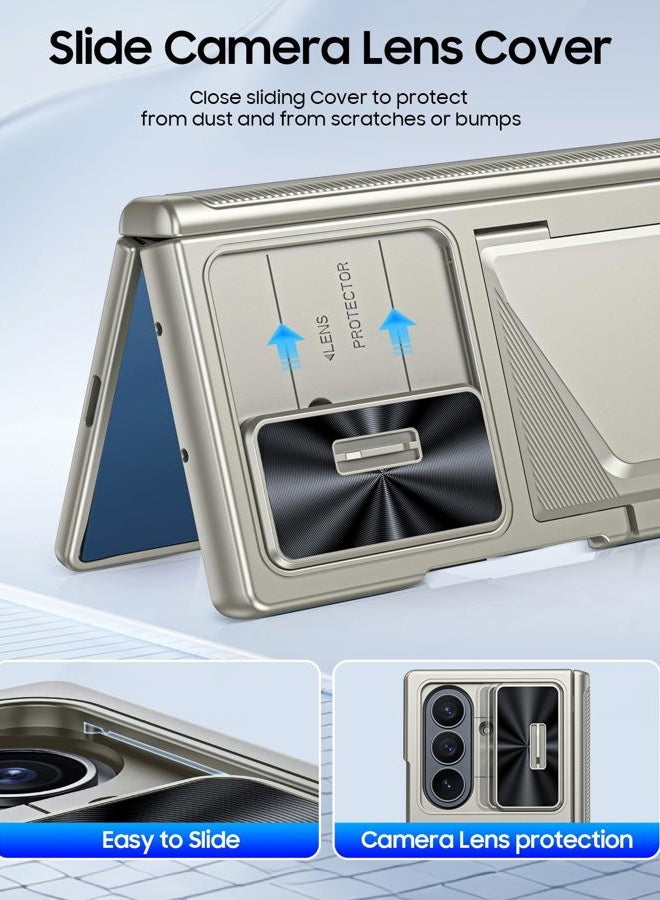 BSNRM for Samsung Galaxy Z Fold 7 Case with Card Holder RFID Blocking, Built in Slide Lens Cover & Hinge Protection & Screen Protector, Shockproof Wallet Case for Z Fold 7 (Titanium Gold) - Image 4