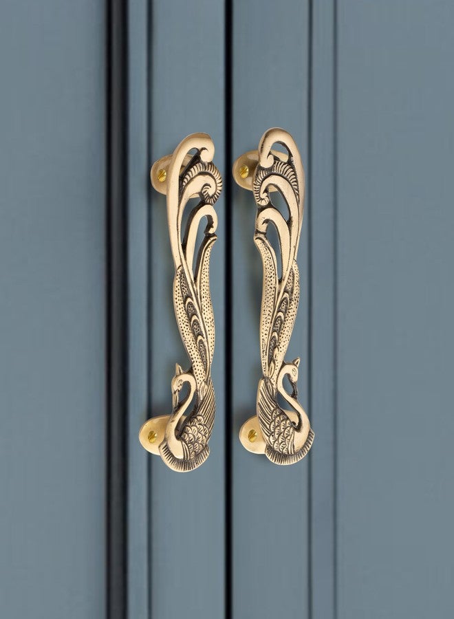 DEVDECOR Handcrafted Brass Peacock Door Handles - Traditional Ornate Main Door Handle for Home, Wardrobe, Cabinets, Drawers & Furniture Door Accessories Décor - Image 1