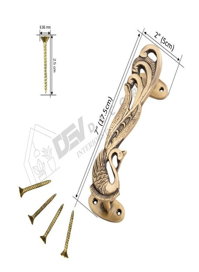 DEVDECOR Handcrafted Brass Peacock Door Handles - Traditional Ornate Main Door Handle for Home, Wardrobe, Cabinets, Drawers & Furniture Door Accessories Décor - Image 4
