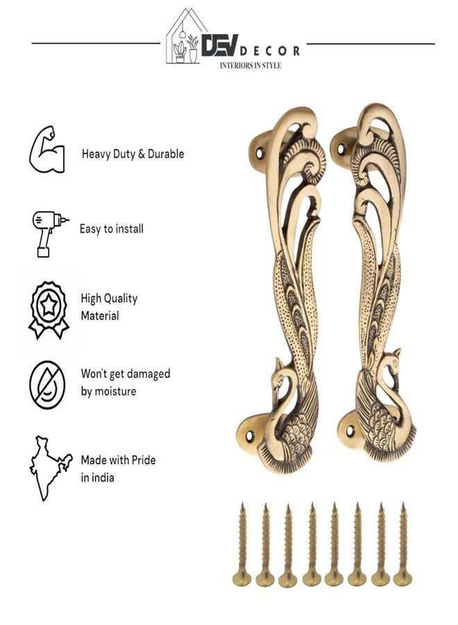 DEVDECOR Handcrafted Brass Peacock Door Handles - Traditional Ornate Main Door Handle for Home, Wardrobe, Cabinets, Drawers & Furniture Door Accessories Décor - Image 3