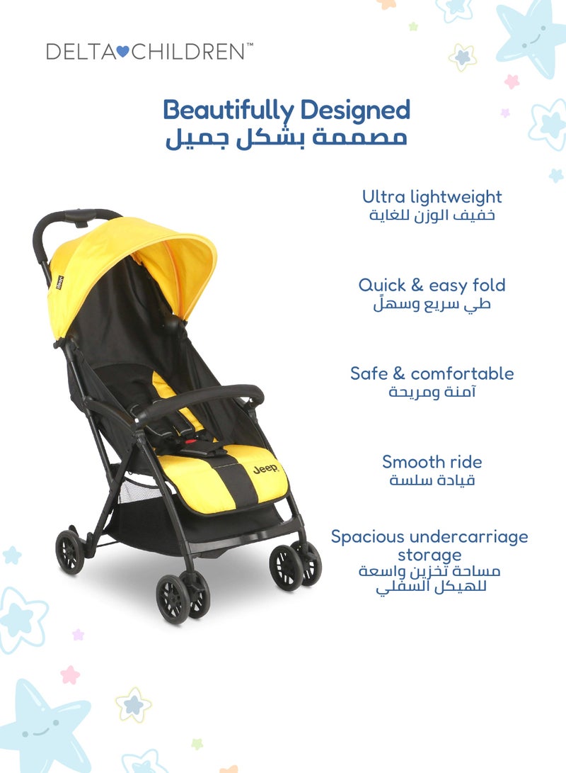 Jeep Compact Air Stroller by Delta Children | Lightweight Travel Stroller | One-Hand Fold | Reclining Seat | UPF 50+ Sun Canopy | Storage Basket | Smooth Ride | 5-Point Harness - Image 3
