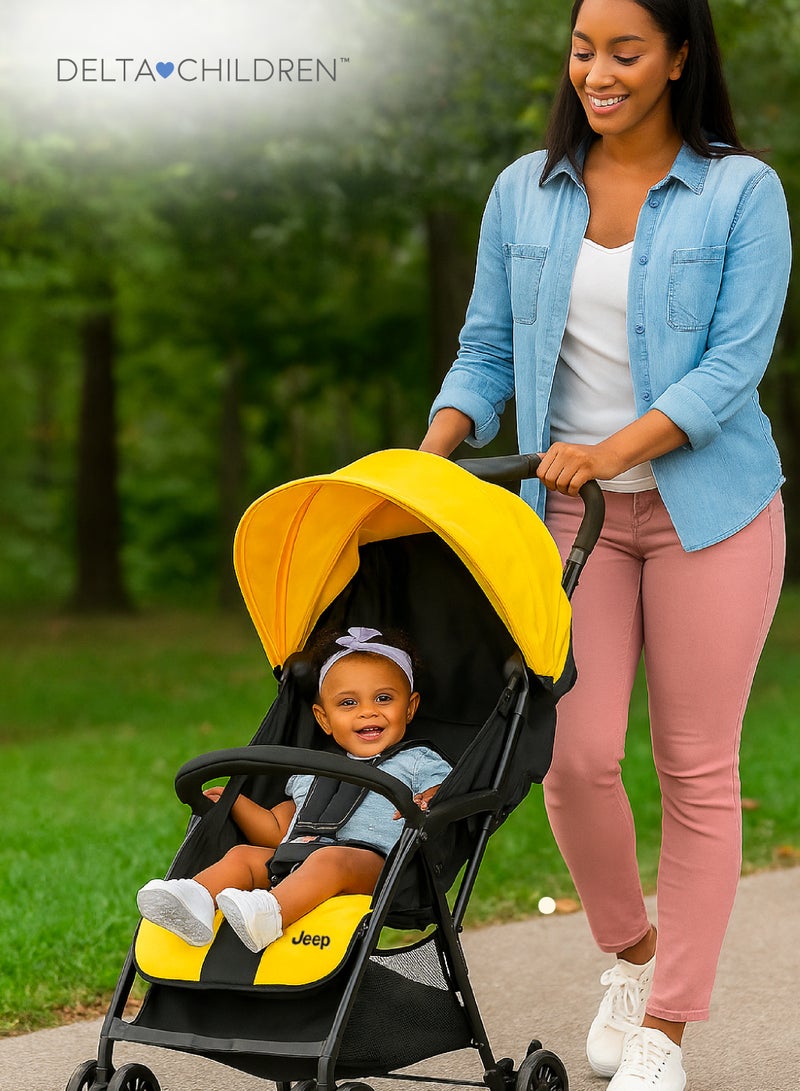 Jeep Compact Air Stroller by Delta Children | Lightweight Travel Stroller | One-Hand Fold | Reclining Seat | UPF 50+ Sun Canopy | Storage Basket | Smooth Ride | 5-Point Harness - Image 2