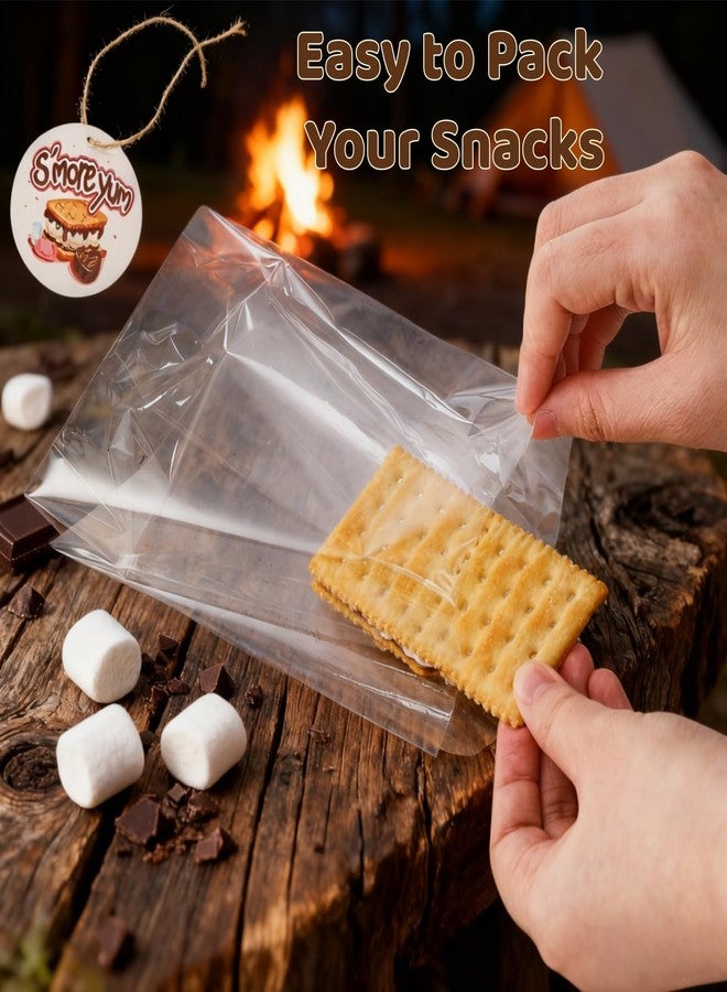 Jowgut 200 Pieces S'more bags, Gusseted Cellophane Bags with Favor Tag Twine, 6 x 7 Inches Cookie Treat Bag Clear Favor Bag for Candy Dessert Bakery Chocolate Wedding Party Favors - Image 3