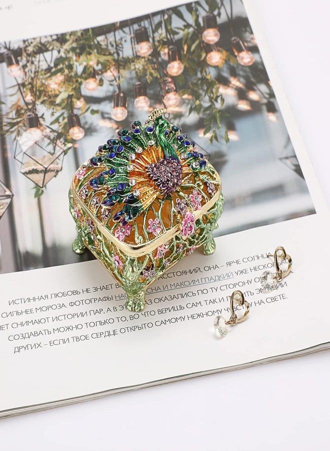 ELLDOO Mini Peacock Trinket Box, Vintage Metal Enameled Decorative Box Ring Earrings Jewelry Organizer Gift Box for Girl Women - Image 4