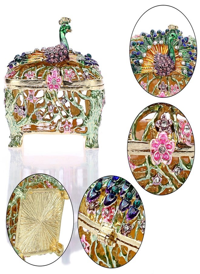 ELLDOO Mini Peacock Trinket Box, Vintage Metal Enameled Decorative Box Ring Earrings Jewelry Organizer Gift Box for Girl Women - Image 3