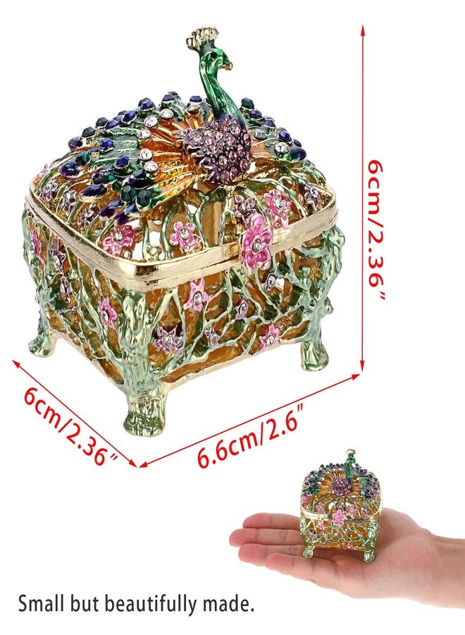 ELLDOO Mini Peacock Trinket Box, Vintage Metal Enameled Decorative Box Ring Earrings Jewelry Organizer Gift Box for Girl Women - Image 2