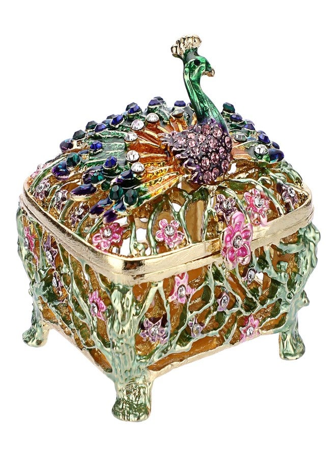 ELLDOO Mini Peacock Trinket Box, Vintage Metal Enameled Decorative Box Ring Earrings Jewelry Organizer Gift Box for Girl Women - Image 1