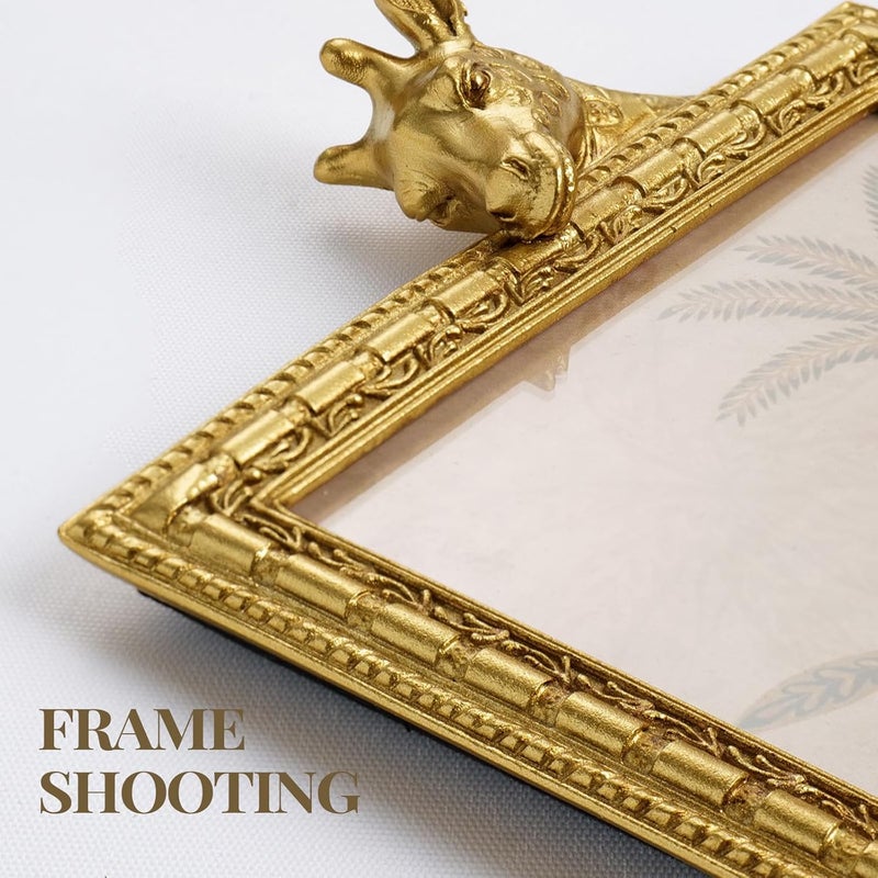 Cuspin إطار صور قديم الطراز مقاس 5x7، مزين بنقوش راتنج ذهبية ومصنوع يدويًا، بواجهة زجاجية، مناسب للعرض على المكتب أو لتزيين المنزل. - Image 4
