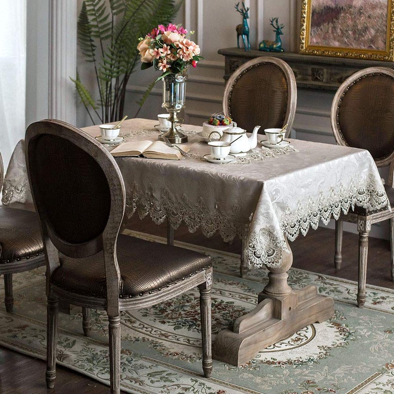 ARTABLE Lace Table Cloth Rectangle Fall Antique Flower Decor Macrame Tablecloth for Outdoor Farmhouse Rustic Kitchen Party Birthday Picnic (Stone Gray, 52 x 70 Inch) - Image 2